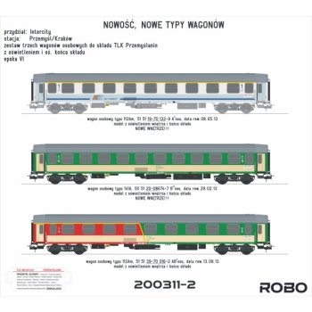 Zestaw 3 wagonów osobowych do składu TLK Przemyślanin (200311-2) z oświetleniem wnętrza